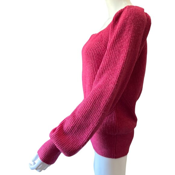 Rain + Rose Pink Knit Sweater w/ Balloon Sleeves & Back Tie Detail Womens Sz XL - Picture 3 of 7